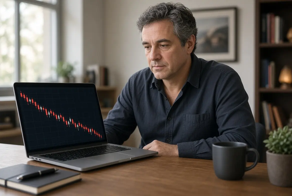 Investor calmly reviewing a market decline