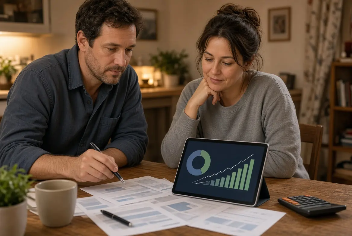 Working household reviewing savings and goals