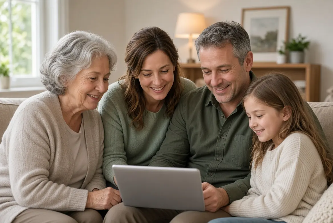 Multigenerational family in a hopeful retirement planning scene